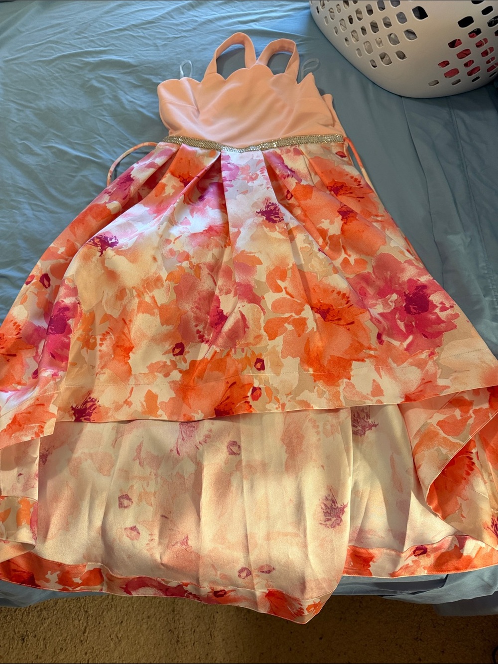 Speechless Girls Floral High-Low Dress in Pink and Orange